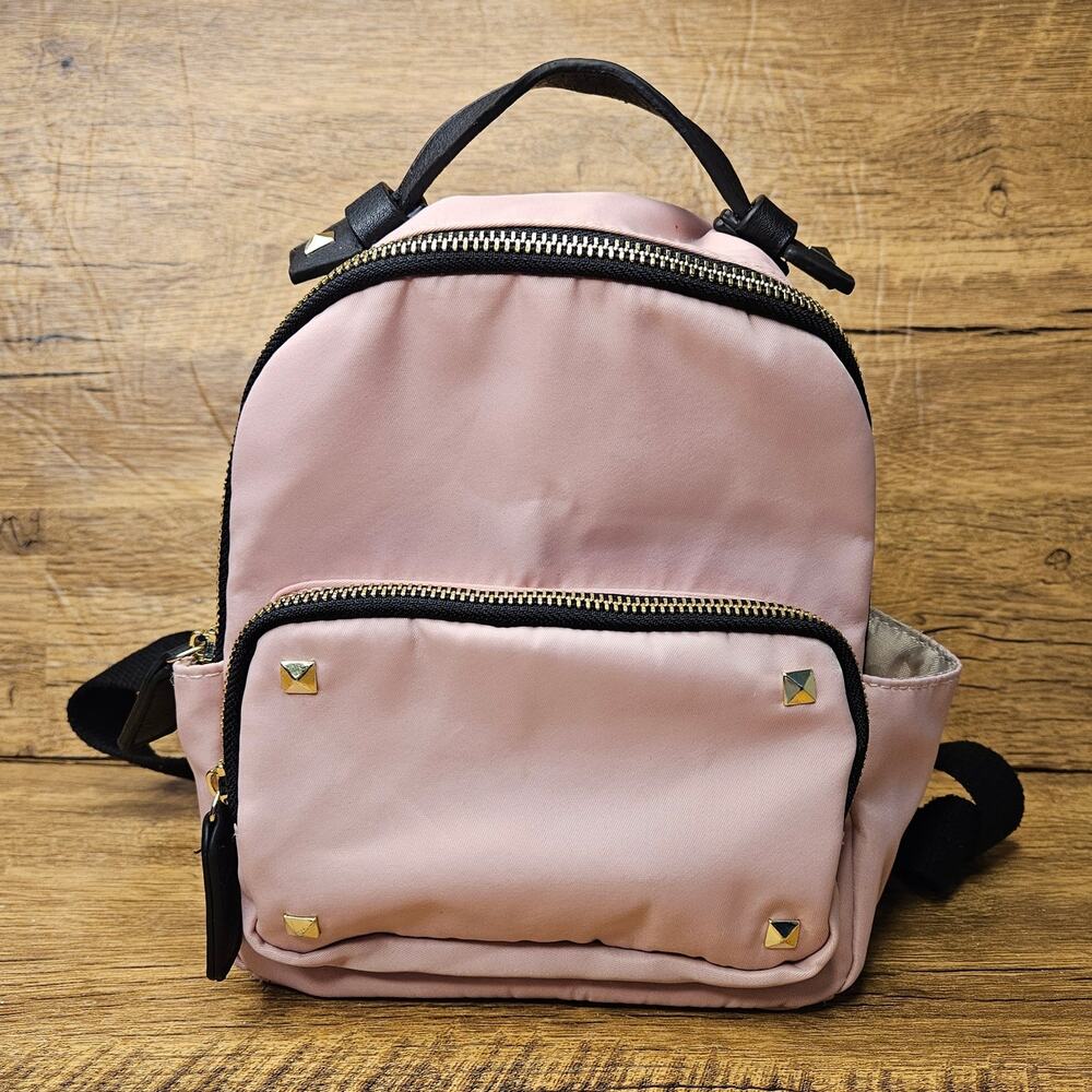 Madden Girl Mini Pink Black adjustable Gold Studs backpack purse 9in x 7in.